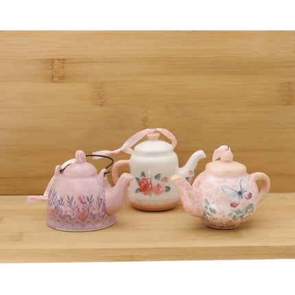 Kurt Adler 3.5-Inch Boho Chic Teapot Christmas Ornaments, 3 Piece Set