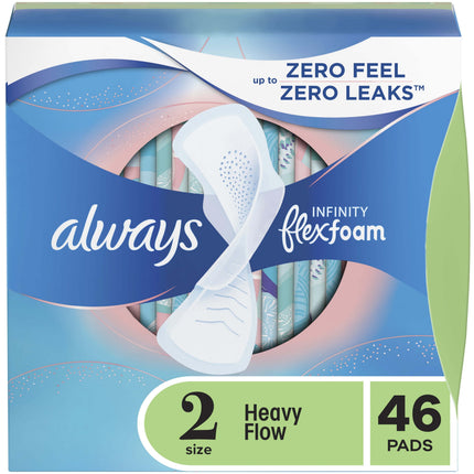Always Infinity Feminine Pads for Women with Wings, Size 2 Heavy, Unscented, 46 Count - ToskiShop