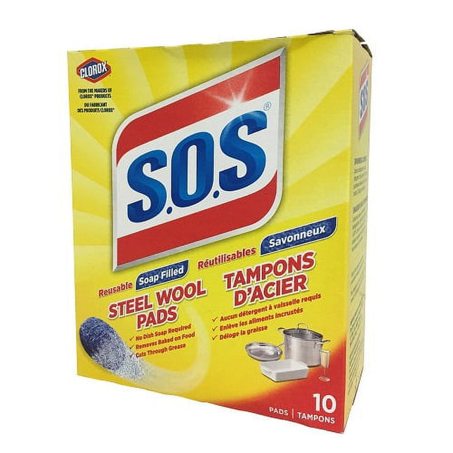 S.O.S. Steel Wool Soap Filled Reusable Pads, 10 Pads - ToskiShop