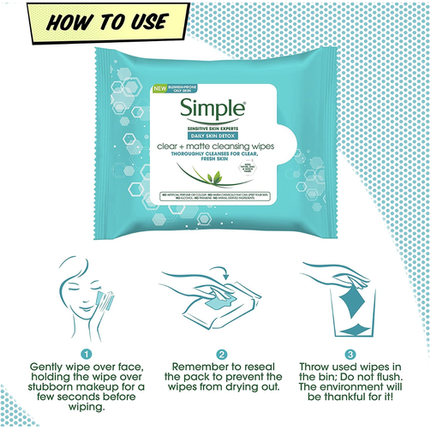 SIMPLE 25 CT - FACIAL WIPES DAILY DETOX - ToskiShop