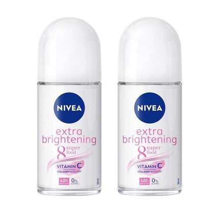 Nivea Extra Brightening 8 Super Food, Vitamin C Collagen Booster Underarm Roll on Deodorant, Size 50 ml, 1.69 Oz (Pack Of 2) - ToskiShop