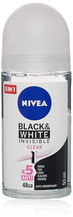 Desodorante antitranspirante en roll-on transparente Nivea Invisible for Black &amp; White 50 ml (paquete de 3)