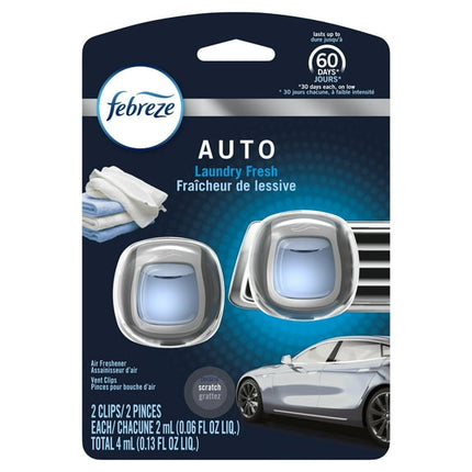 Ambientador para coche Febreze Auto con clip para ventilación, aroma fresco para lavandería, 0.06 oz