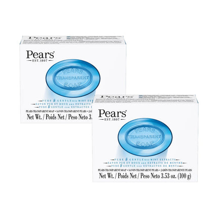 Pears Pure and Gentle with Glycerin and Mint Extracts - Bar Soap - Blue - 2 pc - ToskiShop
