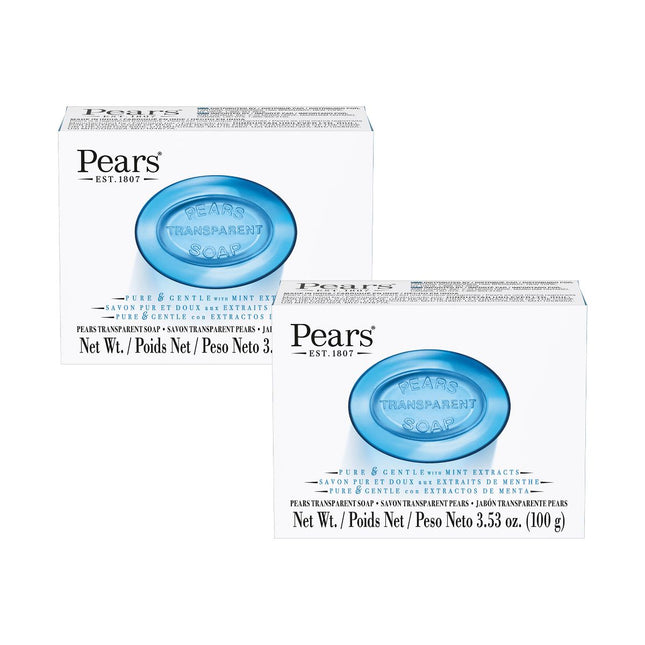 Pears Puro y Suave con Extractos de Glicerina y Menta - Jabón en Barra - Azul - 2 unidades