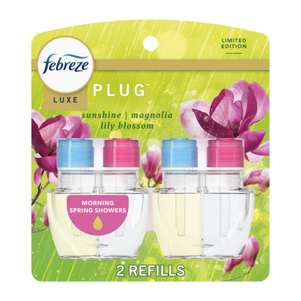 Febreze Plug In Air Freshener, Odor-Fighting Scented Oil Refill, Morning Spring Showers, 2 Refills - ToskiShop